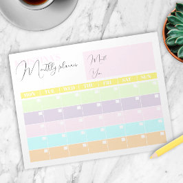 Bloco De Notas Planejador Mensal de Calendário Colorido de Pastel