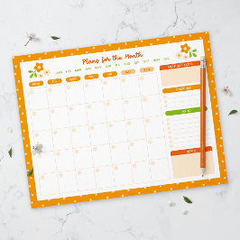 Bloco De Notas Planejador Mensal de Pontos de Bolinhas de Flores