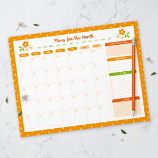 Bloco De Notas Planejador Mensal de Pontos de Bolinhas de Flores
