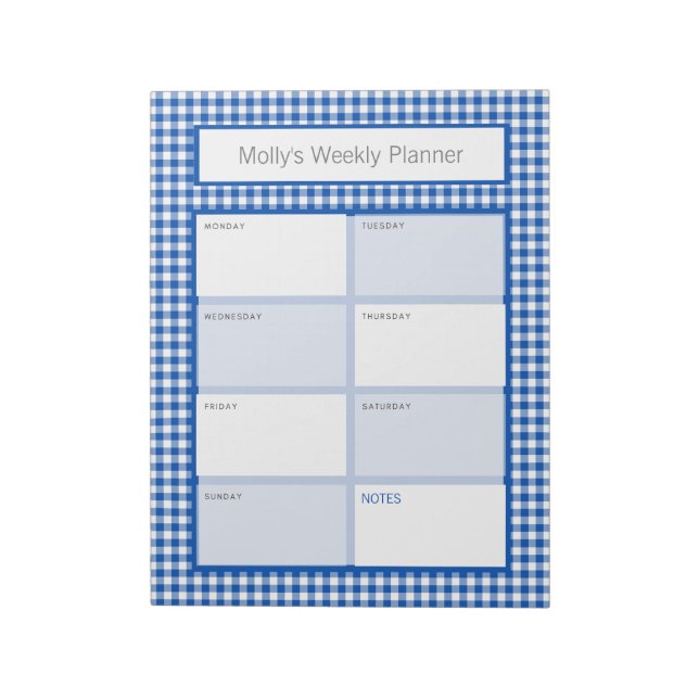 Bloco De Notas Planejador Personalizado de Xadrez Gingham Azul e  (Invertido)