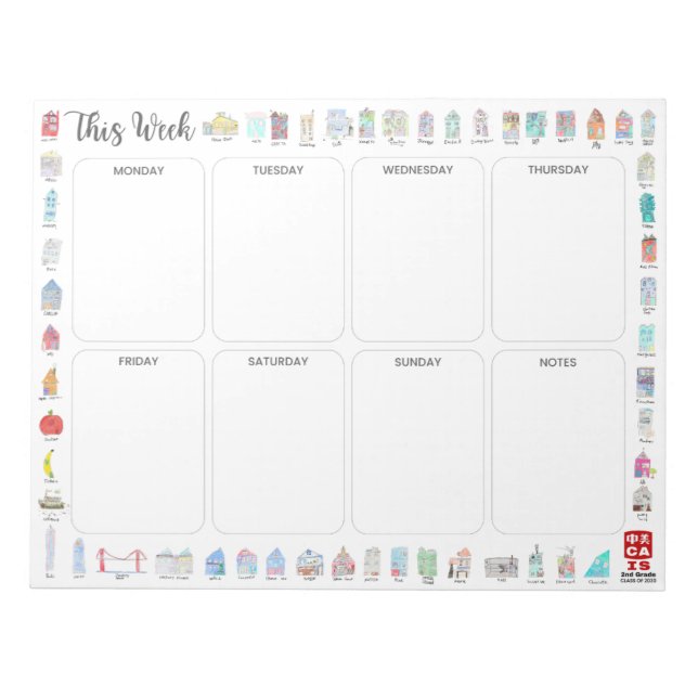 Bloco De Notas Planejador Semanal CAIS - Classe de segundo 2030 (Frente)