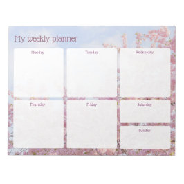 Bloco De Notas Planejador semanal de árvore sakura da primavera, 
