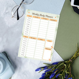 Bloco De Notas Planejador Semanal de Estudos Doodle Verde Fofo Di