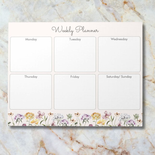Bloco De Notas Planejador Semanal de Jardim de Flores Silvestres  (Close up)