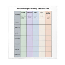 Bloco De Notas Planejador Semanal de Refeições Neurodivergente Pe