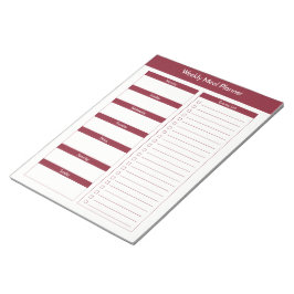 Bloco De Notas Planejador Semanal de Refeições - Vinho