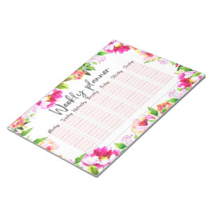 Bloco De Notas Planejador Semanal em Desenho Floral de Aquarela B