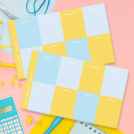 Bloco De Notas Planejador Semanal Escolar Azul Amarelo Fofo