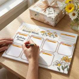 Bloco De Notas Planejador Semanal Floral Branco e Amarelo Diverti