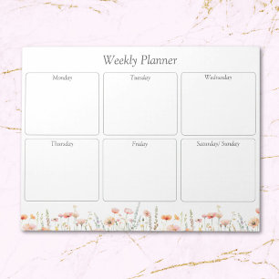 Bloco De Notas Planejador semanal floral de papoula aquarela