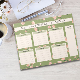 Bloco De Notas Planejador Semanal Floral Rosa Fofo