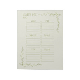 Bloco De Notas Planejador Semanal Floral Verde e Creme