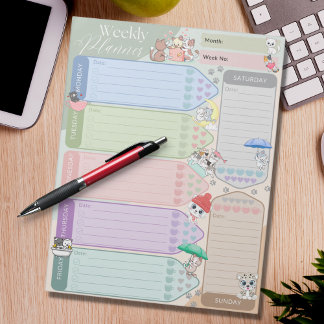 Bloco De Notas Planejador Semanal Gatinho de Estimação Multicolor
