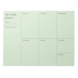 Bloco De Notas Planejador Semanal minimalista verde pastel modern