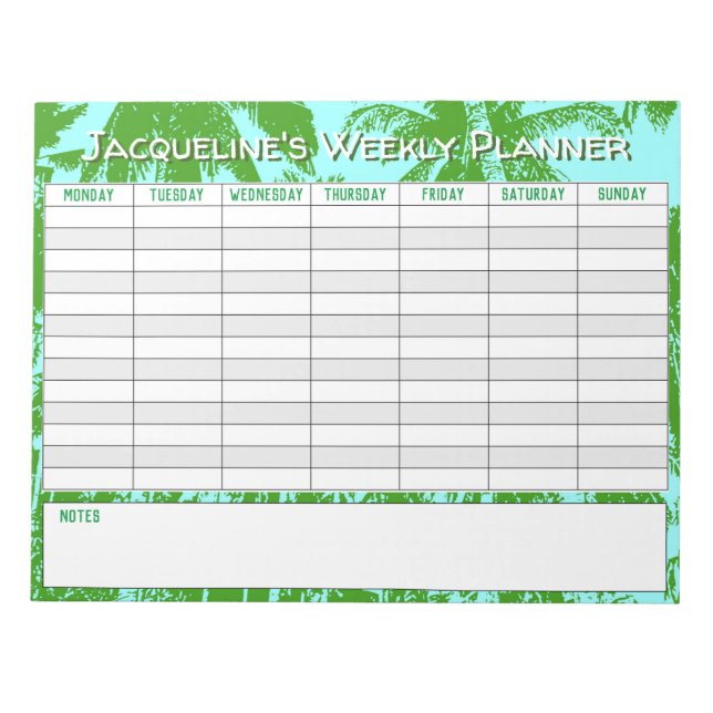 Bloco De Notas Planejador Semanal para Personalizar com a Escolha (Frente)