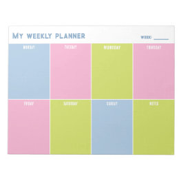 Bloco De Notas Planejador Semanal Personalizado Colorido Pastel