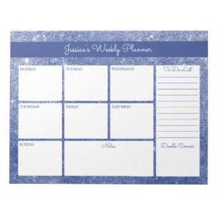 Bloco De Notas Planejador Semanal Personalizado do Shimmer Azul e