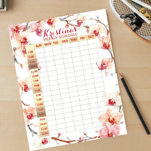 Bloco De Notas Planejador Semanal Prático de Orquídeas Elegantes