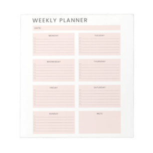 Bloco De Notas Planejador Semanal Rosa Branco Organizador Lista d