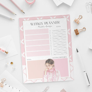 Bloco De Notas Planejador Semanal Rosa de Garota Bonita