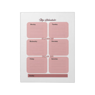 Bloco De Notas Planejador Semanal Tonalidade Rosa 
