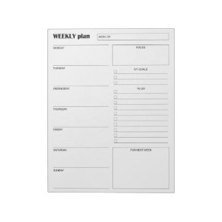 Bloco De Notas Planejador Semanal Vertical Minimalista Moderno & 