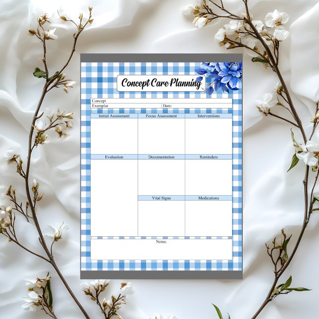 Bloco De Notas Planejamento de Cuidados Conceito Gingham Floral A (Criador carregado)