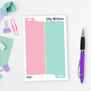 Bloco De Notas Planejamento Diário Pink Mint Now & Later To Do