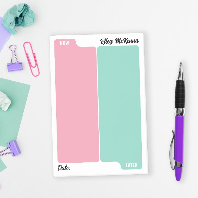 Bloco De Notas Planejamento Diário Pink Mint Now & Later To Do (Criador carregado)