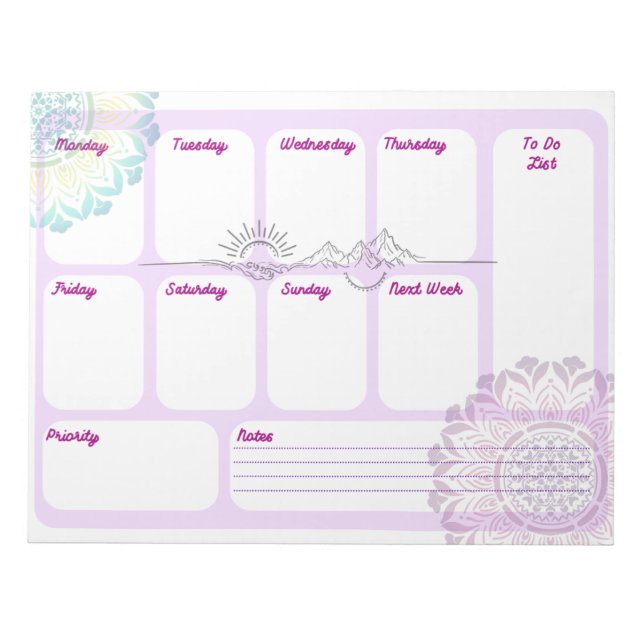 Bloco De Notas Planejamento Espiritual Semanal Boho Mandala para  (Frente)