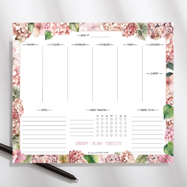 Bloco De Notas Planner de Hydrangeas Cor-de-Rosa Esbranquiçada (Criador carregado)