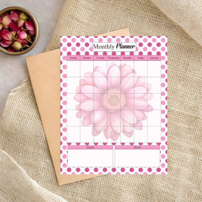 Bloco De Notas Planner Floral Rosa _ Mensal (Criador carregado)