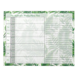 Bloco De Notas Plano de Menu Personalizado Semanalmente de Folhas