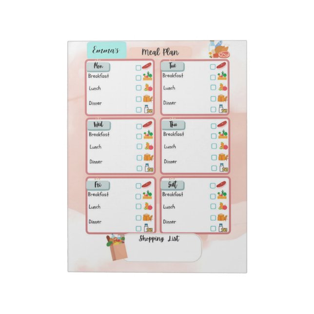 Bloco De Notas Plano de Refeição Personalizado da Criança+Caixa d (Invertido)