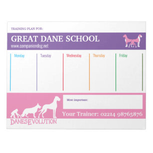 Bloco De Notas plano de treinamento do Great Dane