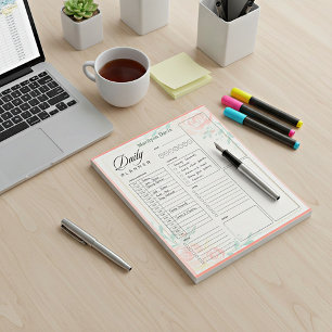 Bloco De Notas Plano do dia personalizado das rosas rosa