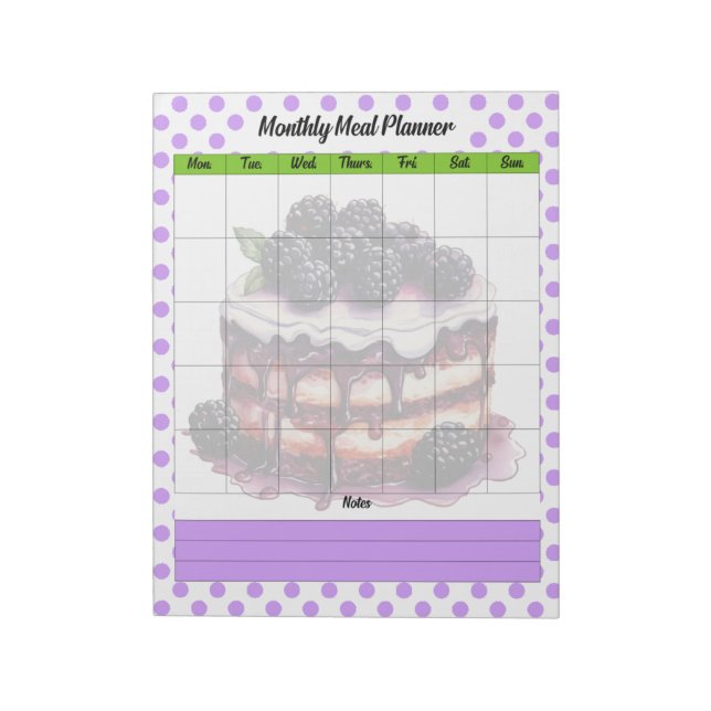 Bloco De Notas Plano mensal de refeições à base de mirtilo (Invertido)