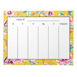 Bloco De Notas Plano Semanal Floral Amarelo Mostarda Rosa Vibrant