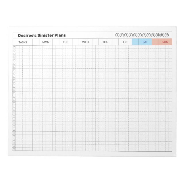 Bloco De Notas Plano Semanal - Plano Sinister (Frente)