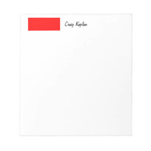 Bloco De Notas Plano Vermelho Branco Simples Moderno Nome Editar