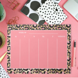 Bloco De Notas Planos Semanais de Leopardo Preto-Rosa-na moda