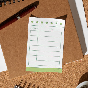 Bloco De Notas Planos semanais trevo de quatro folhas da sorte