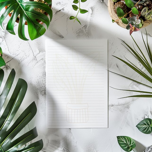 Bloco De Notas Planta da casa, com revestimento de plantas (Minimalist lined writing paper with subtle plant basket illustration and modern design.)