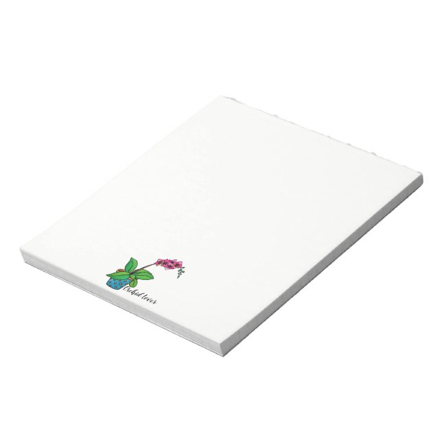 Bloco De Notas Planta De Orquídea De Aquarela Em Belo Pote (Invertido)