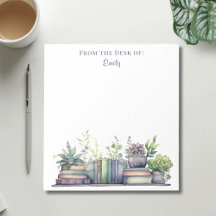 Planta e Livro em Aquarela Roxo e Verde