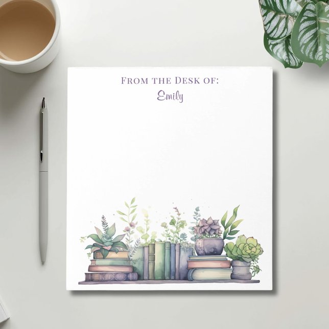 Bloco De Notas Planta e Livro em Aquarela Roxo e Verde (Criador carregado)
