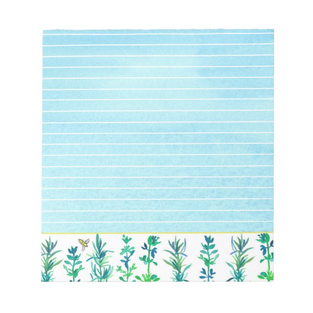 Bloco De Notas Plantas cozinhar Rosemary Thyme Bee Blue Lined (Frente)