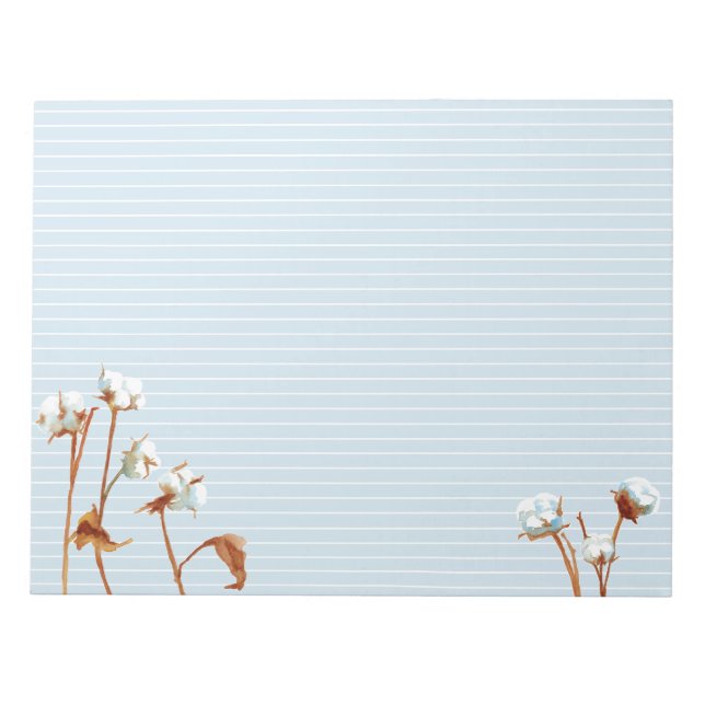 Bloco De Notas Plantas De Algodão Lindas Brancas De Aquarelas Bot (Frente)