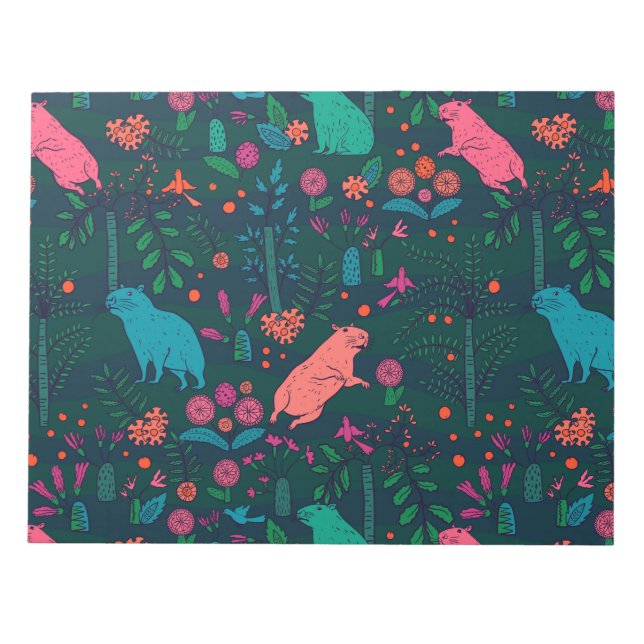 Bloco De Notas Playful Capybara in the Forest – Tropical Seamless (Frente)
