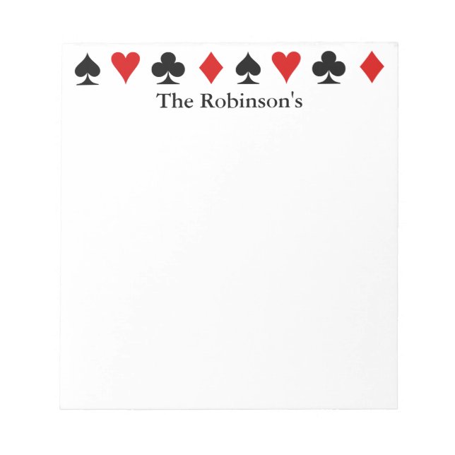 Bloco De Notas Playing Card Score Pad ~ Personalized (Frente)